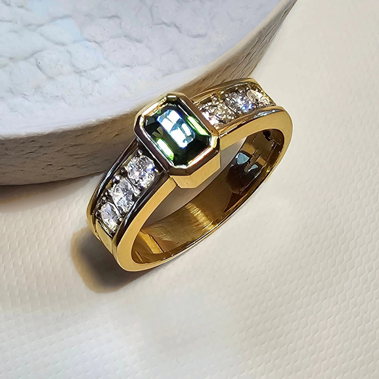 Luminous Green Sapphire & Diamond Ring