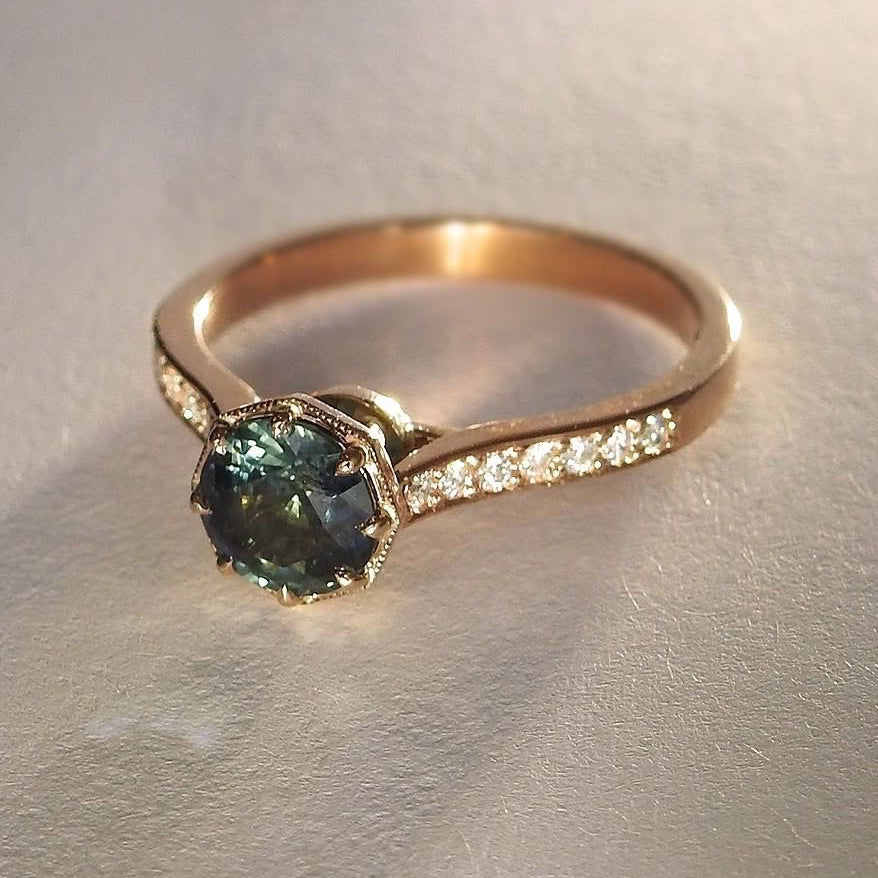 Forest Green Sapphire & Diamond Ring