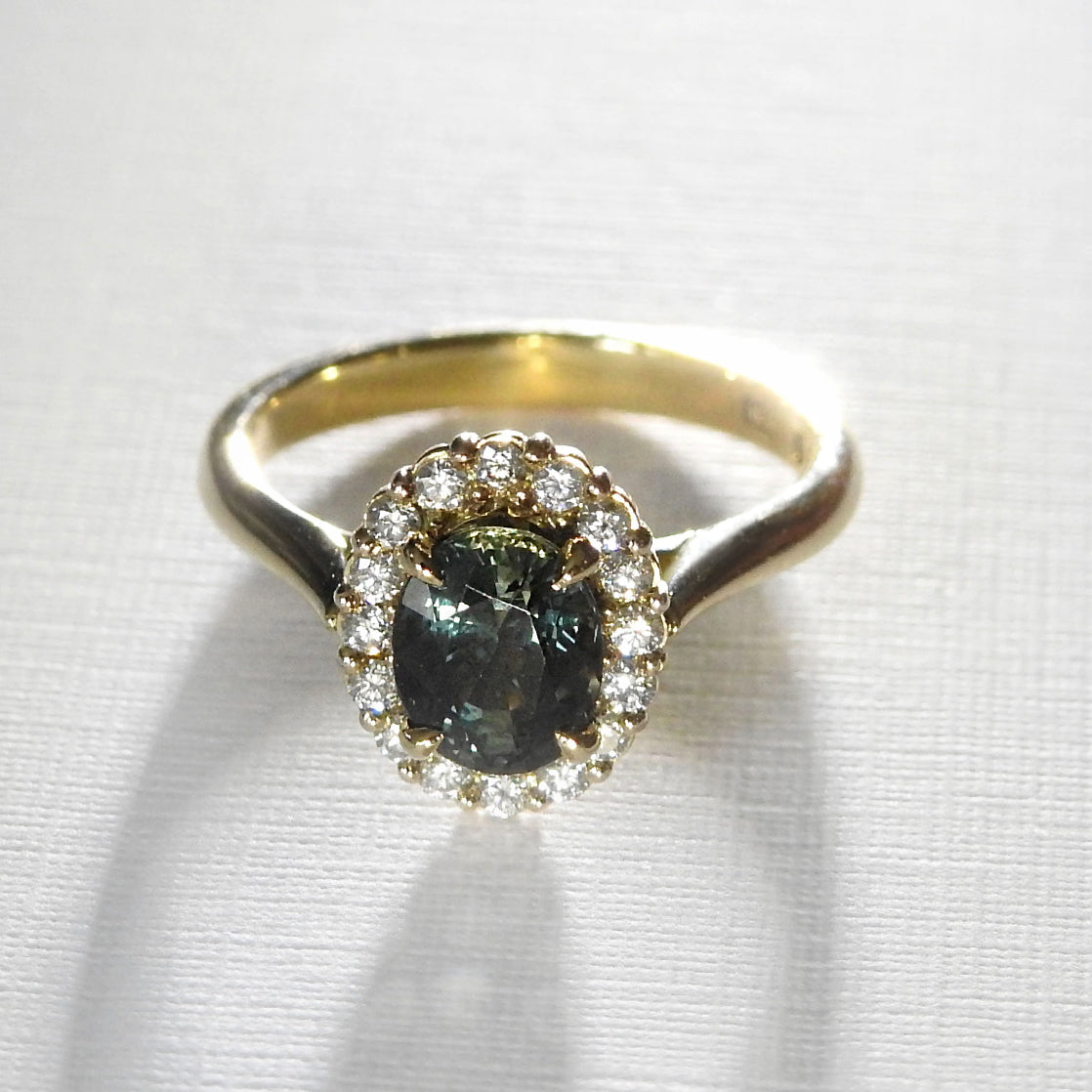 Oval Forest Green Sapphire & Diamond Ring
